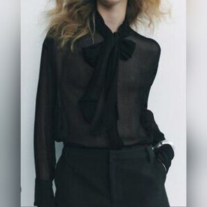 Zara Black Sheer Blouse with Bow